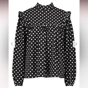 Black and white polka dot babydoll blouse